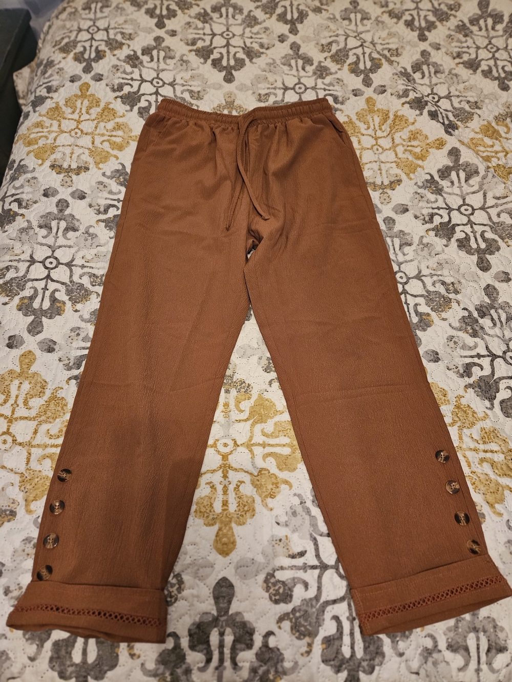Source Unknown Rust Brown Wide-Leg Drawstring Pants